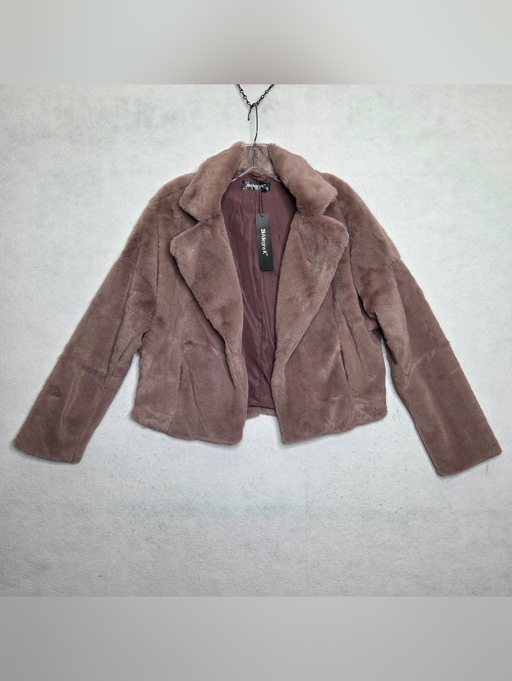 Allegra K NWT Faux Fur Cropped SOFT Jacket XS Pink Notch Lapel Formal Coquette